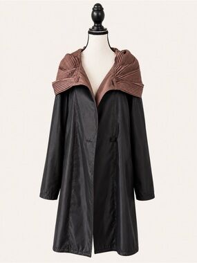 Reversible Lightweight Coat Convertible Hood Collar Black & Bronze Brown L